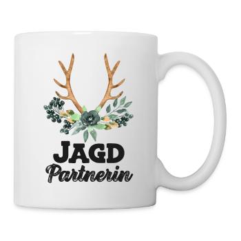 Jagdpartnerin Nachwuchsjägerin Jagd Papa ist Jäger - Tasse - Weiß - Rechts