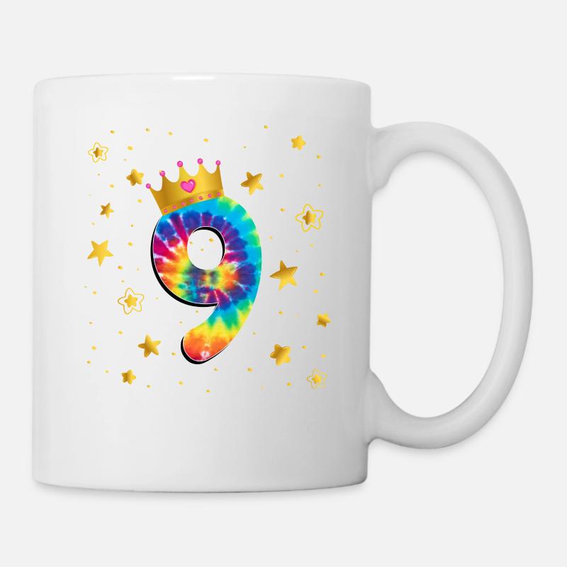 Bunter Geburtstag Färben 9 Jahre Alte Mädchen 9. - Tasse - Weiß