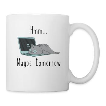 Faule Katze mit Brille Maybe Tomorrow Computer - Tasse - Weiß - Rechts