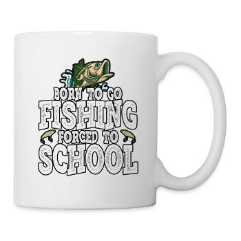 Drôle né pour aller à la pêche forcé à l’école - Mug blanc - blanc - Droite