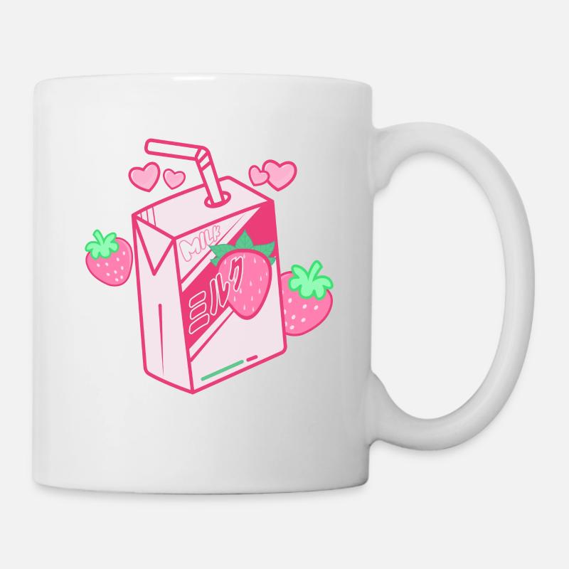 Erdbeermilch, Japanisch, Kawaii, Erdbeermilch - Tasse - Weiß