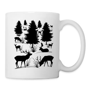 Deer and roe deer in the forest, deer, deer, trees, animals - Mug - white - Right
