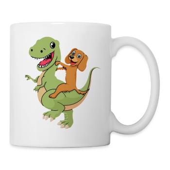 dog riding a dino dog dog friend dinosaur t rex - Mug - white - Right