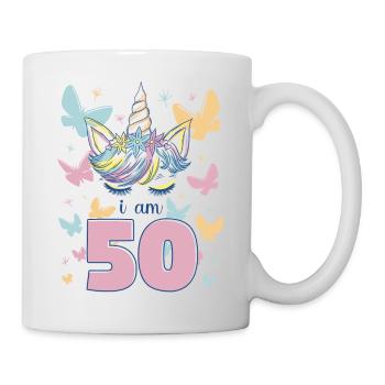 Licorne Je Suis 50 Ans Papillons Anniversaire - Mug blanc - blanc - Droite