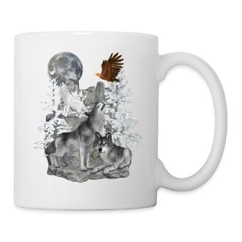 Loups, Hiver, Aigle, Lune - Mug blanc - blanc - Droite