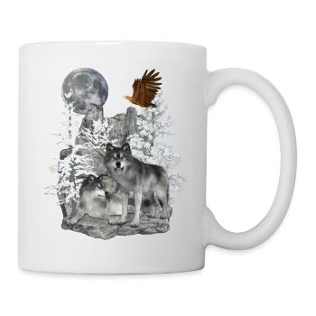 Loups sur les rochers avec aigle et lune - Mug blanc - blanc - Droite