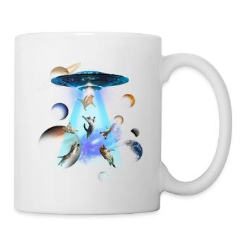 Chats UFO Funny Kitties Alien Flying Saucer Humour - Mug blanc - blanc - Droite