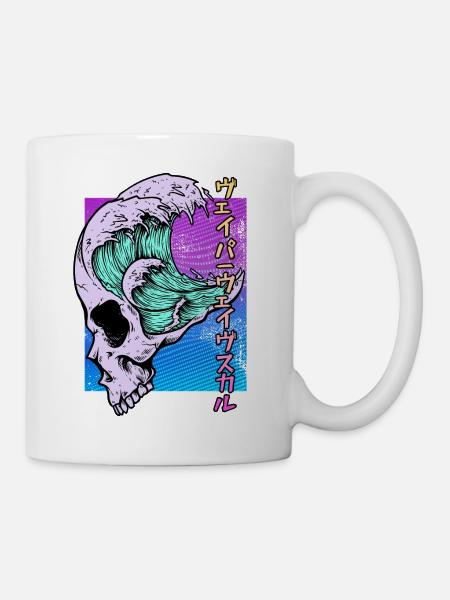 Kaganawa Great Wave Pastel Goth Skull Vaporwave - Mug - white