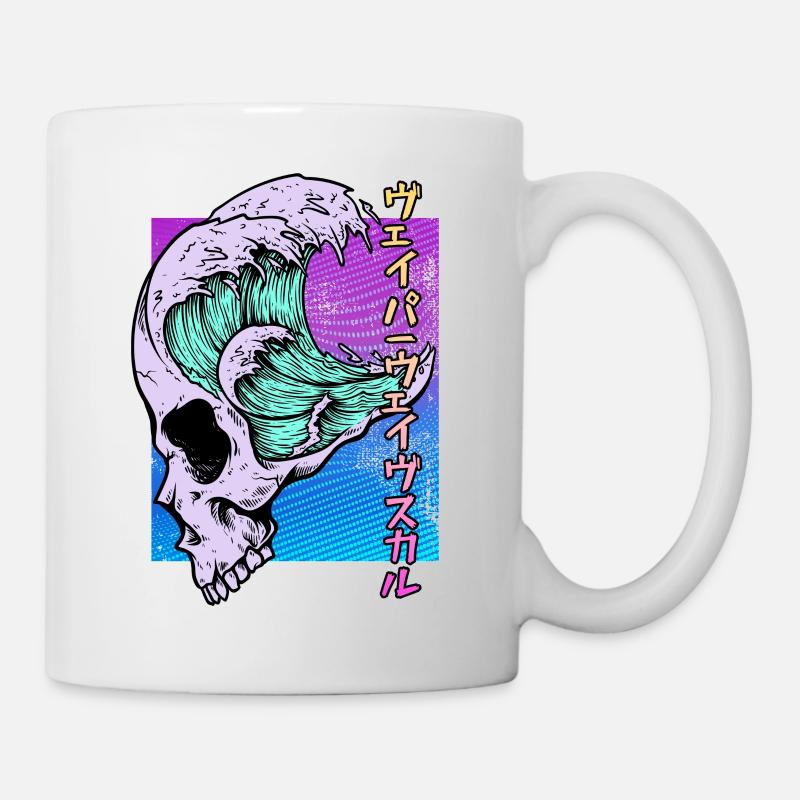 Kaganawa Great Wave Pastel Goth Schädel Vaporwave - Tasse - Weiß