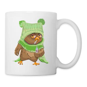 Eule, Schnupfen, Krank Nachthemd, Schlafanzug, Owl - Tasse - Weiß - Rechts