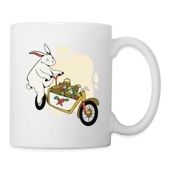 Osterhase auf dem Lastenfahrrad - Tasse - Weiß - Rechts