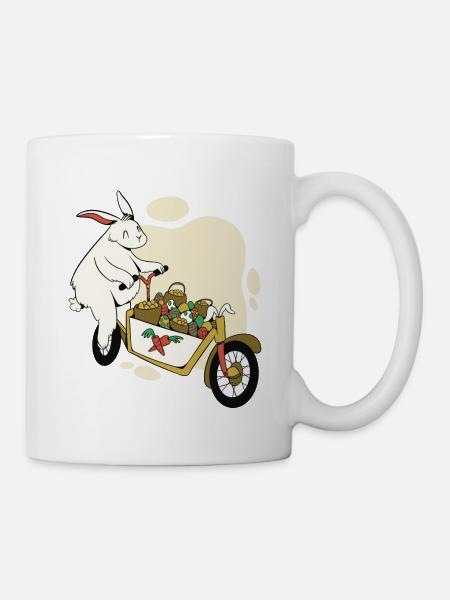 Osterhase auf dem Lastenfahrrad - Tasse - Weiß