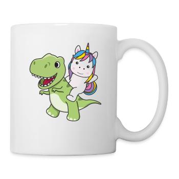 Einhorn reitet auf Trex süßer Dino mit Einhörnern - Tasse - Weiß - Rechts