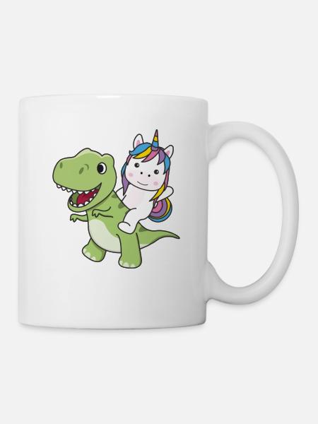 Einhorn reitet auf Trex süßer Dino mit Einhörnern - Tasse - Weiß