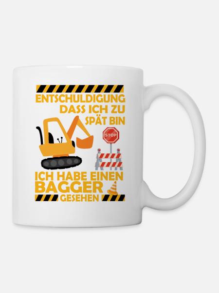 Ich habe einen Bagger gesehen Kinder Baustelle - Tasse - Weiß