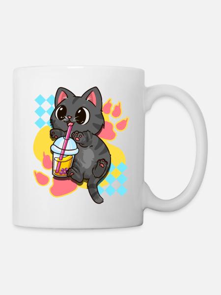 Mignon Chat Boba Thé Bubble Tea Japonais Anime Kawaii - Mug blanc - blanc
