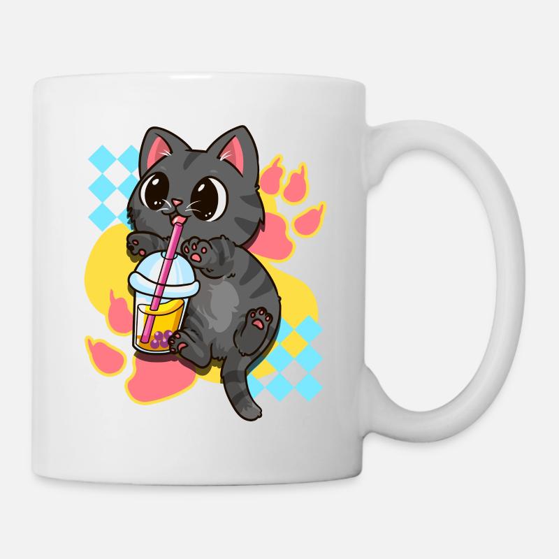 Süße Katze Boba Tee Bubble Tea Japanischer Anime Kawaii - Tasse - Weiß