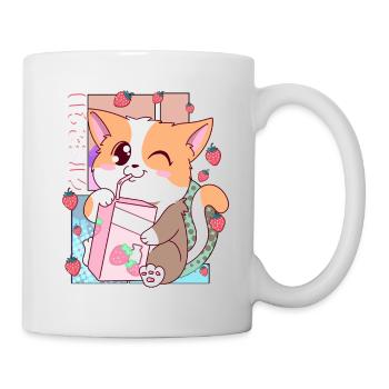Süße japanische Kawaii Katze Erdbeermilch Shake Nek - Tasse - Weiß - Rechts