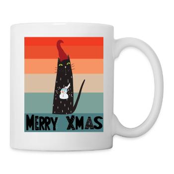 Joyeux Chat de Noël avec bonhomme de neige + chapeau de Noël Miaou - Mug blanc - blanc - Droite