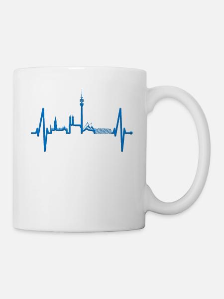 München Skyline Herzschlag Bayern Weiß Blau Munich - Tasse - Weiß