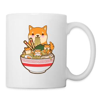 Katze Ramen Hund Shiba Inu Japanisch Kawaii Niedlicher Anime - Tasse - Weiß - Rechts