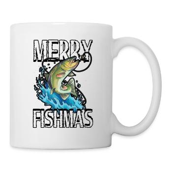 Funny Merry Fishmas Fishing Fisher Fisherman - Tasse - Weiß - Rechts