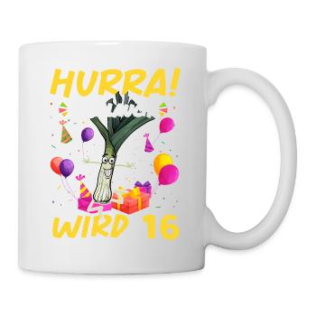 Hurra der Lauch wird 16 - Tasse - Weiß - Rechts
