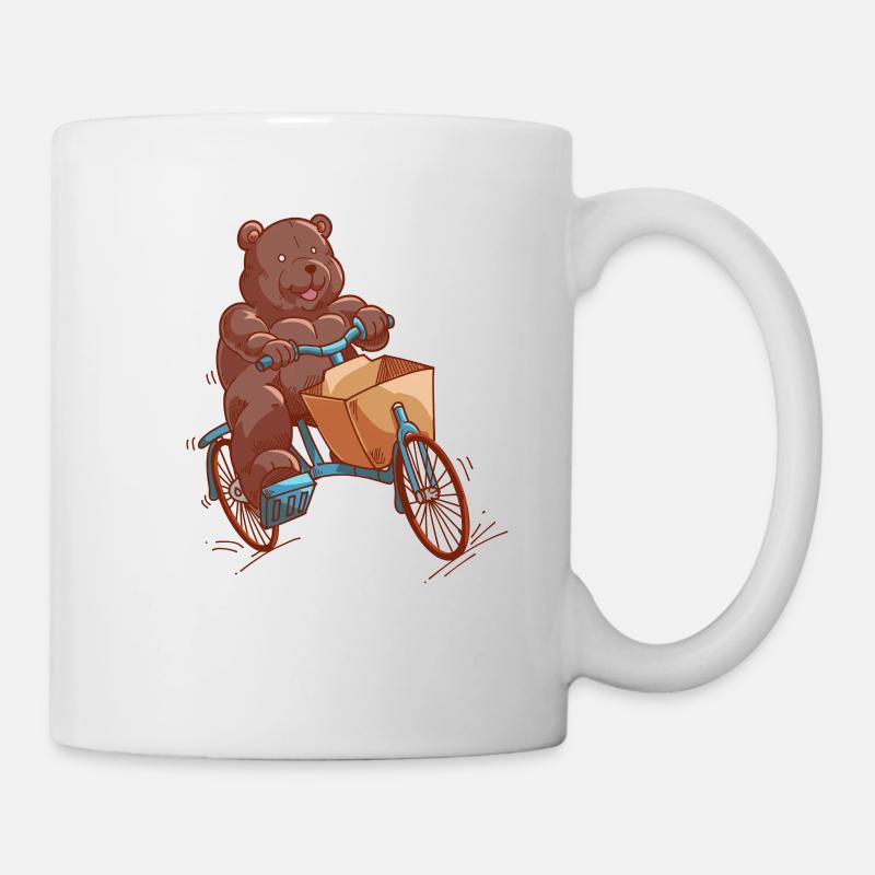 Comic Teddy fährt Lastenrad - Tasse - Weiß