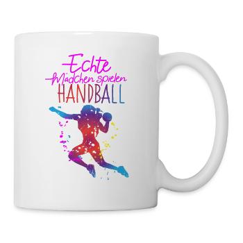 Echte Mädchen spielen Handball Handballspielerin - Tasse - Weiß - Rechts