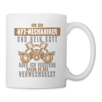 Werkstatt Schrauber Gott Design für KFZ-Mechaniker - Tasse - Weiß - Rechts