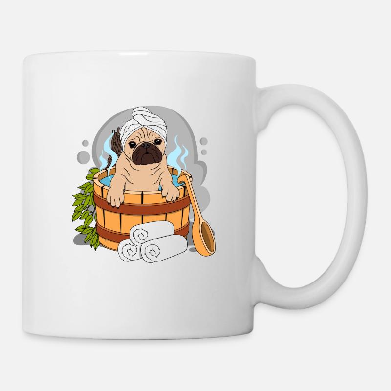 Mops Sauna Wellness - Tasse - Weiß