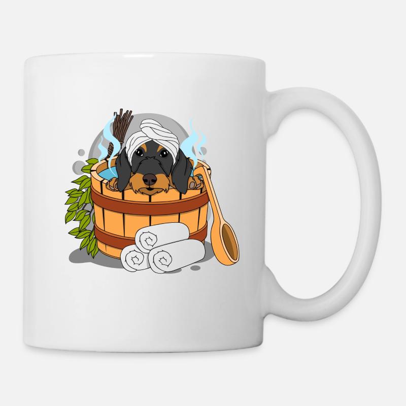 Rauhaardackel Sauna Bien-être - Mug blanc - blanc