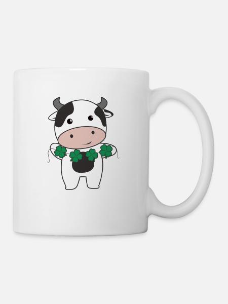 Vache avec des trèfles animaux mignons pour le bonheur - Mug blanc - blanc