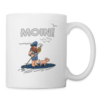Moin Digga Spruch mit Möwe Kapitän und Meer - Tasse - Weiß - Rechts