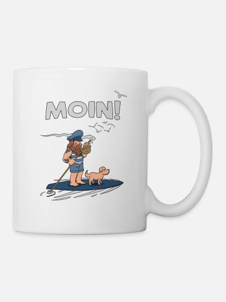 Moin Digga Spruch mit Möwe Kapitän und Meer - Tasse - Weiß