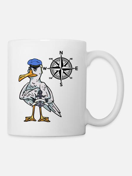 Seemann maritime Möwe Kompass Windrose Nautik - Tasse - Weiß