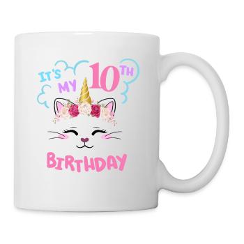 10. Geburtstag Mädchen Outfit Einhorn Katze - Tasse - Weiß - Rechts
