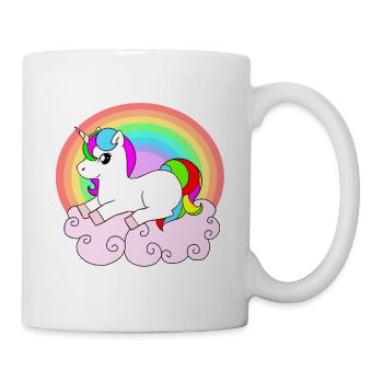 Süßes Einhorn auf einer Wolke mit Regenbogen - Tasse - Weiß - Rechts
