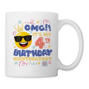 Omg! it's my 4th birthday Boy Emoticon - Mug - white - Right