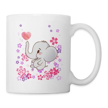 Baby Elefant mit Blumen - Tasse - Weiß - Rechts