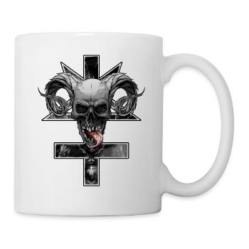Inverted cross with pentagram and skull - Mug - white - Right