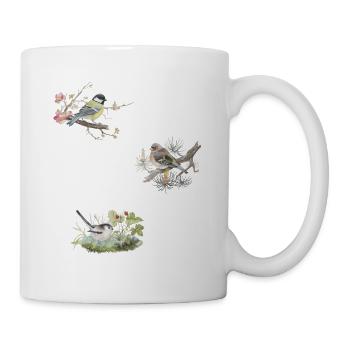 Buchfink Schwanzmeise Kohlmeise Aquarellzeichnung - Tasse - Weiß - Rechts