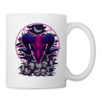 pentagram, goat head devil, on skulls - Mug - white - Right