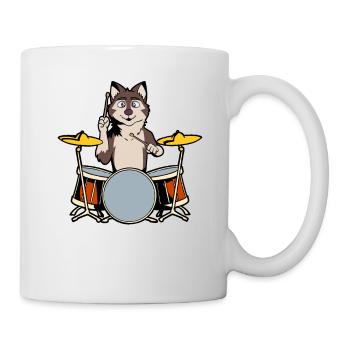 Comic Wolf Schlagzeuger - Tasse - Weiß - Rechts