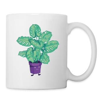 Pflanzen Topfpflanze Monstera Cartoon Zeichnung - Tasse - Weiß - Rechts