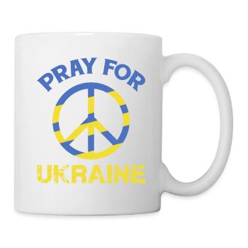 Pray for Ukraine Friedenssymbol in blau und gelb - Tasse - Weiß - Rechts
