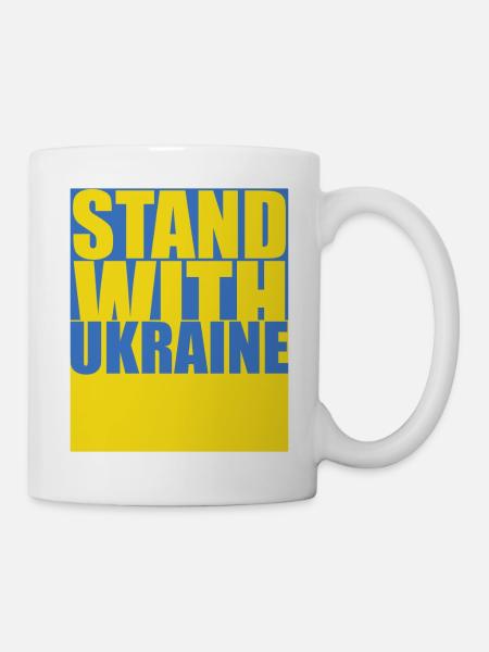 STAND MIT DER UKRAINE Flagge der Ukraine - Tasse - Weiß