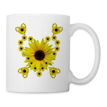 Sonnenblumenherz, Sonnenblume, Sonnenblumen Herzen - Tasse - Weiß - Rechts