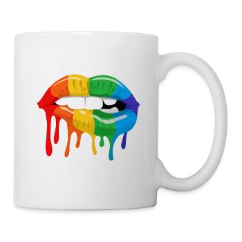 Rainbow Lip Bite LGBT Pride Month Gay Bi Trans - Mug - white - Right