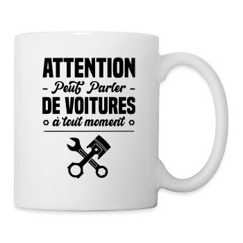 Attention peut parler de voitures à tout moment - Mug blanc - blanc - Droite
